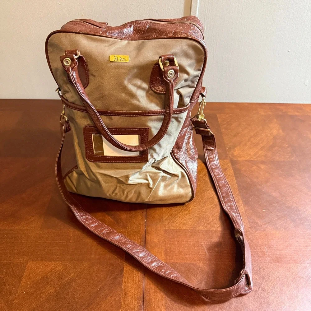 Vintage John Weitz Carry On Luggage Bag Brown Tan Canvas Duffel Shoulder Strap